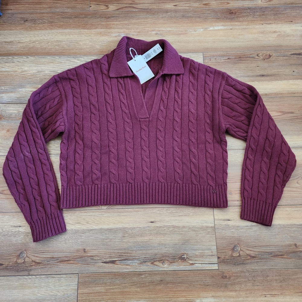 Aritzia Sunday Best Lottie Sweater Womens's M Burgundy Wool NEW
